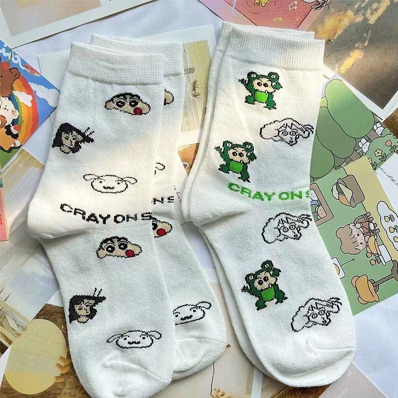 

New Kawaii Crayon Shin-Chans Cotton Socks Breathable Comfortable Anime Cartoon Daily Leisure Sports White Socks For Girls Boys
