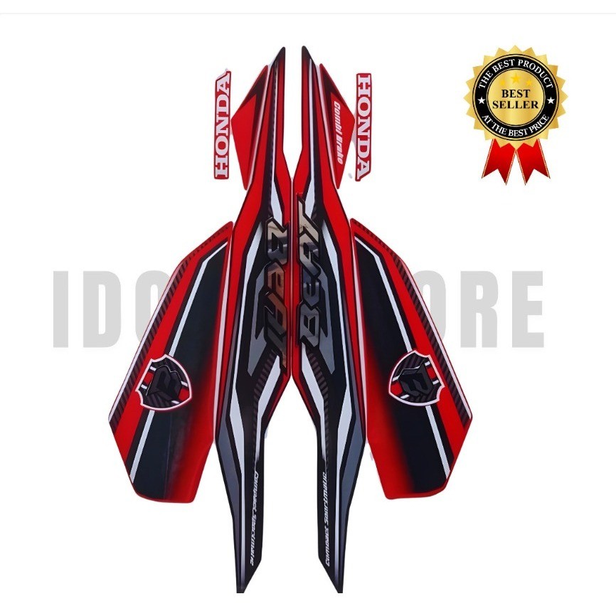 Sticker Striping Motor Honda Beat Iss 2019 hitam Merah list body motor beat Iss 2019