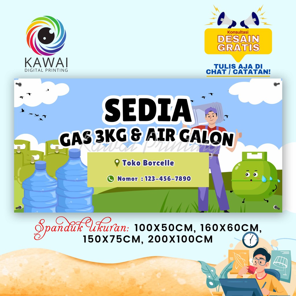 SPANDUK / BANNER Jualan Galon Air Minum Isi Ulang Dan Gas Free Desain