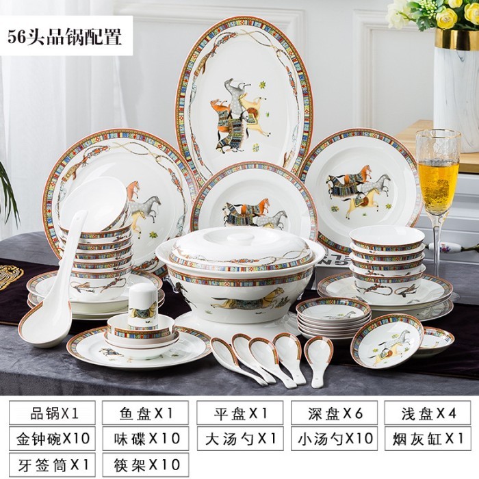 ✨NEW✨ -Piring Makan Hermes Set Keramik isi 60pcs/ Hadiah Kado Wedding Mewah - Isi 60pcs