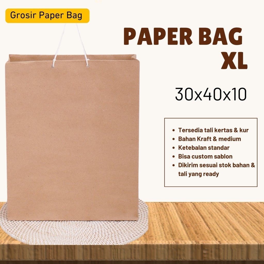 

PAPERBAG XL POLOS 30cm X 37cm X 10cm / PAPER BAG POLOS XL / TAS KERTAS SOUVENIR PERNIKAHAN / TAS KERTAS KADO