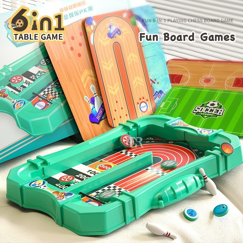 SC Permainan Multifungsi Table Board Game 6in1 Set 6 Permainan Sepak Bola Basket Bowling Sling Shot 