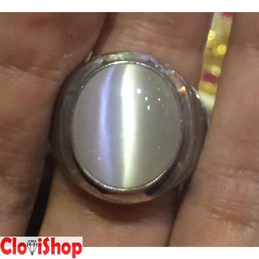 Cincin Titanium Batu Akik Cat Eye Susu Atau Warna Putih Size Kantoran HQ