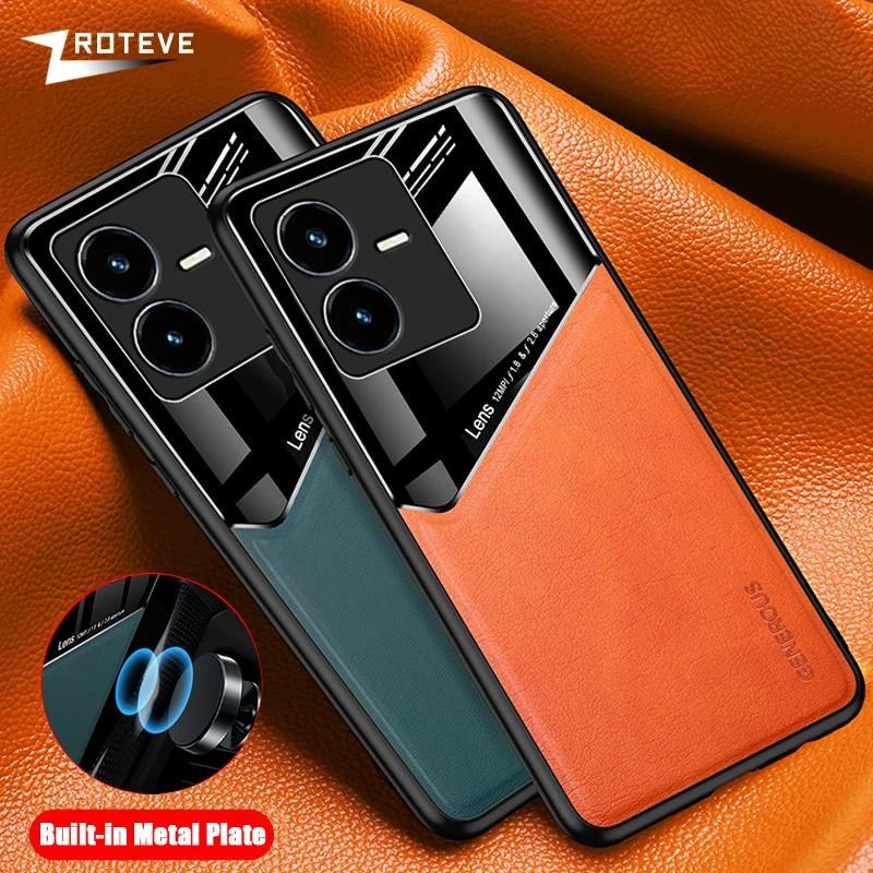 Vivo Y22 Case Mirror PU Leather Car Magnetic Hard PC Back Cover For VIVO Y22 Y22S Y02S Y21 Y21S Y33S