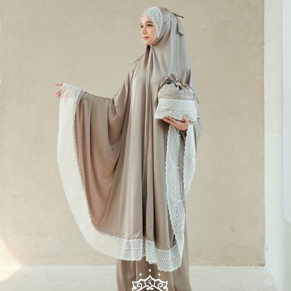 KAZAMI TELEKUNG AMINAH I Mukena silk premium renda mewah hitam grey green