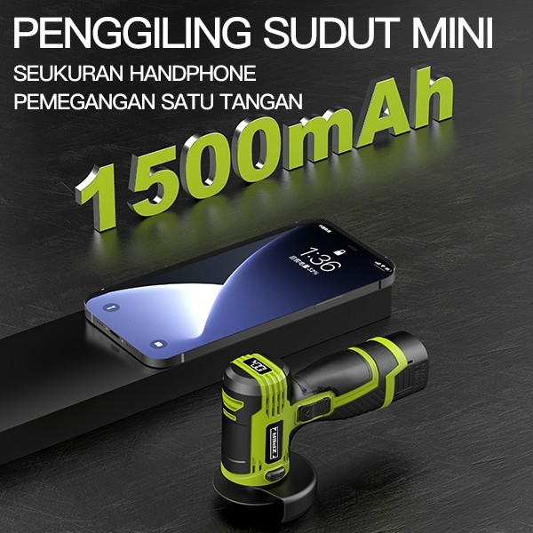 Zper Penggiling Sudut Tanpa Kabel Mesin Pengamplasan Mesin Penggiling Baterai Lithium Penggiling