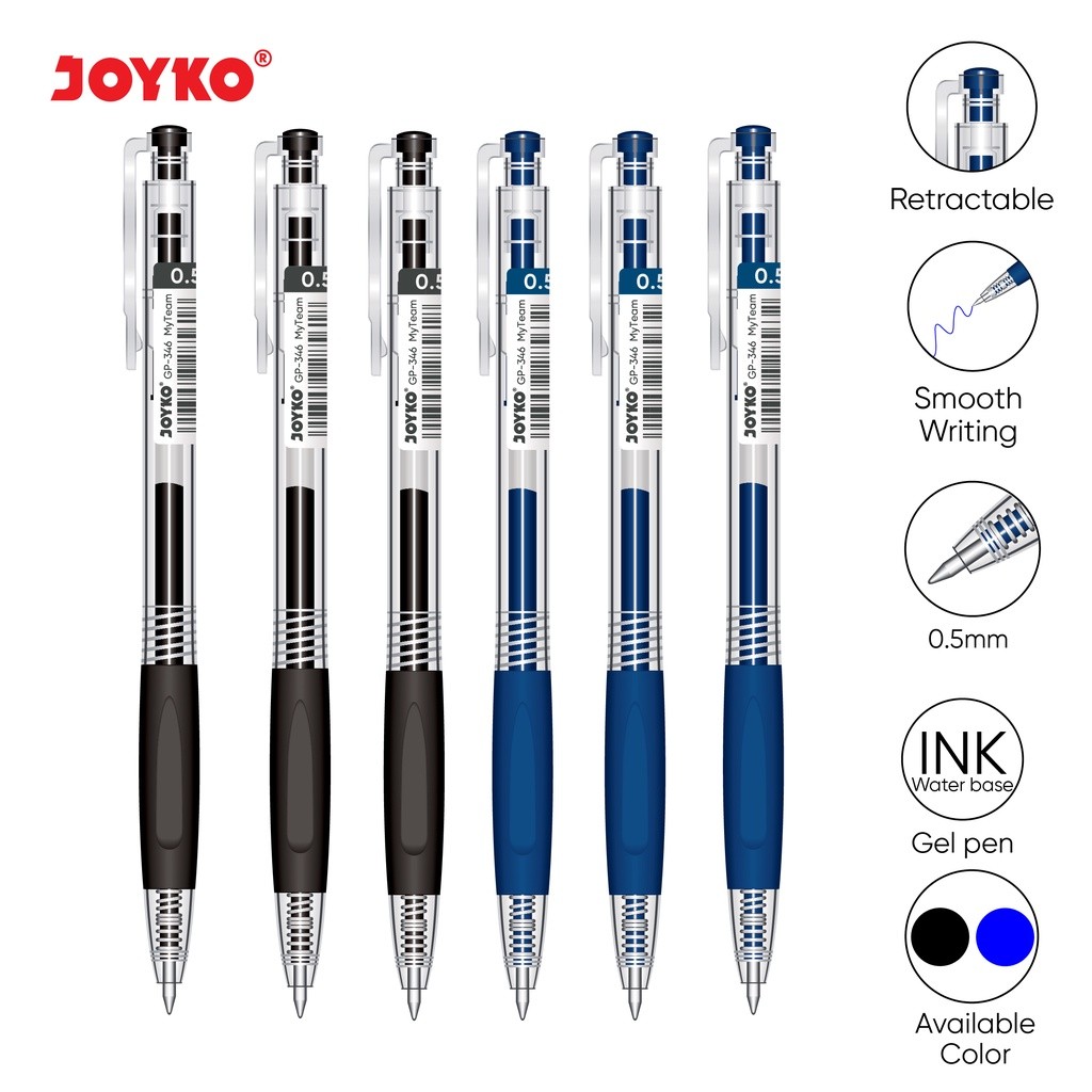 

Pulpen GP-346 JOYKO GEL My Team Retractable 0.5mm - 12 Pcs
