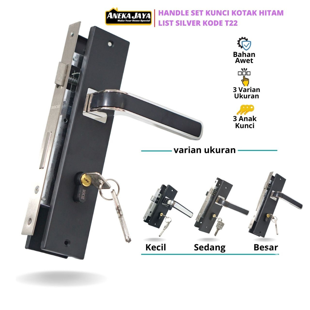 TV42W Handle Set Kunci Pintu Hitam Ring Silver Ukuran Besar 25 cm Tanggung 20 Kecil 15 - Gagang Hand