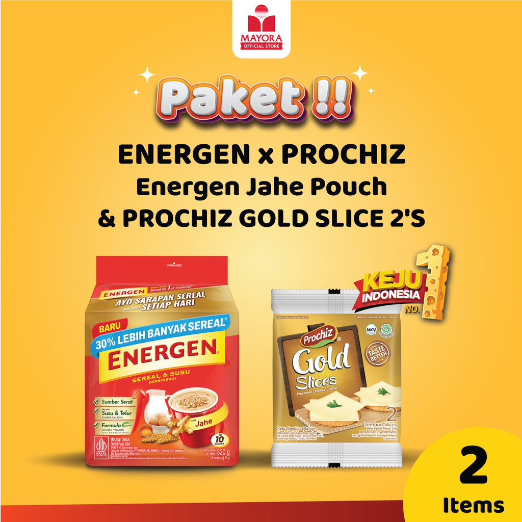 

PAKET ENERGEN x PROCHIZ - Energen Jahe Pouch & PROCHIZ GOLD SLICE 2'S