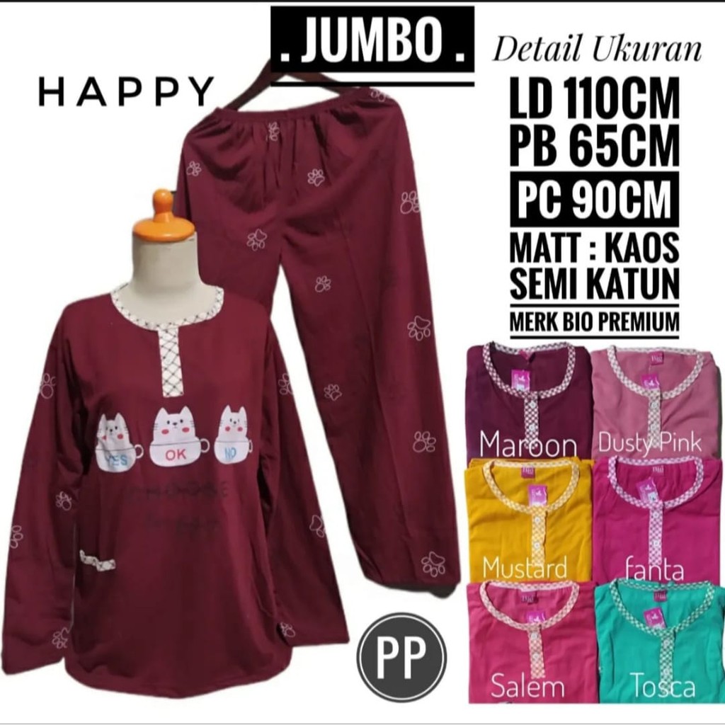 TM-SETELAN PP BAJU TIDUR KAOS LENGAN PANJANG DAN CELANA PANJANG STANDAR DAN JUMBO BABYDOL WANITA/BAJ