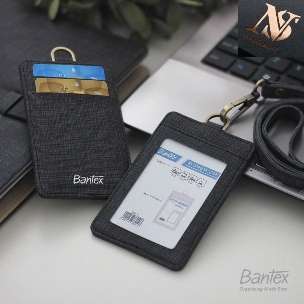 

PROMO TERMURAH!! / Bantex Leather Name Tag ID Card Holder Black 8869 10 Kulit Sintetis Lanyard Tali
