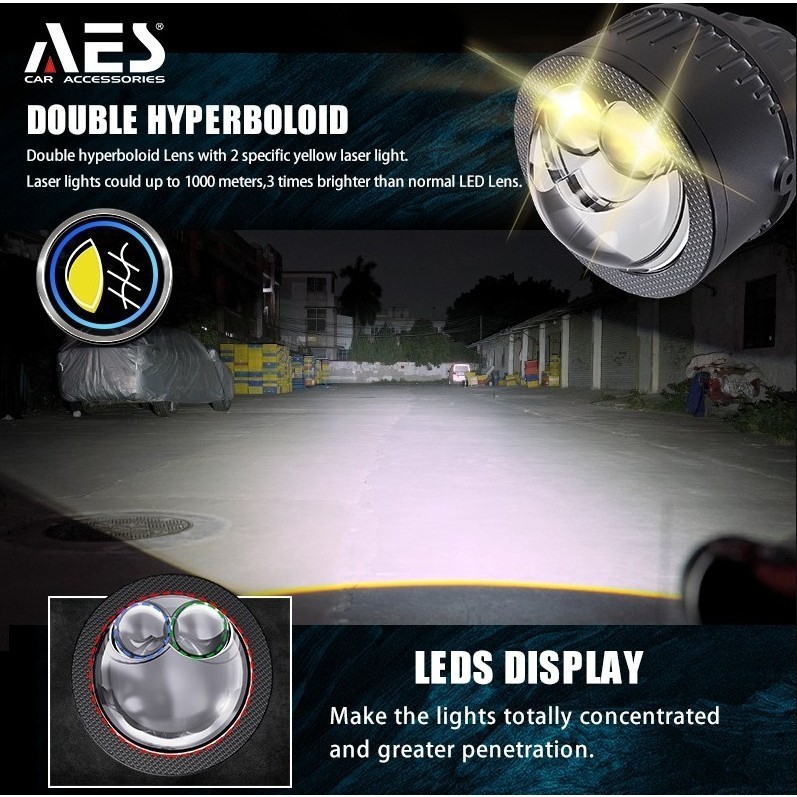 Foglamp Bilens LED Projector Lens Biled 3 Inch Bi-led FX Double Laser Kuning AES Civic brio sigra in