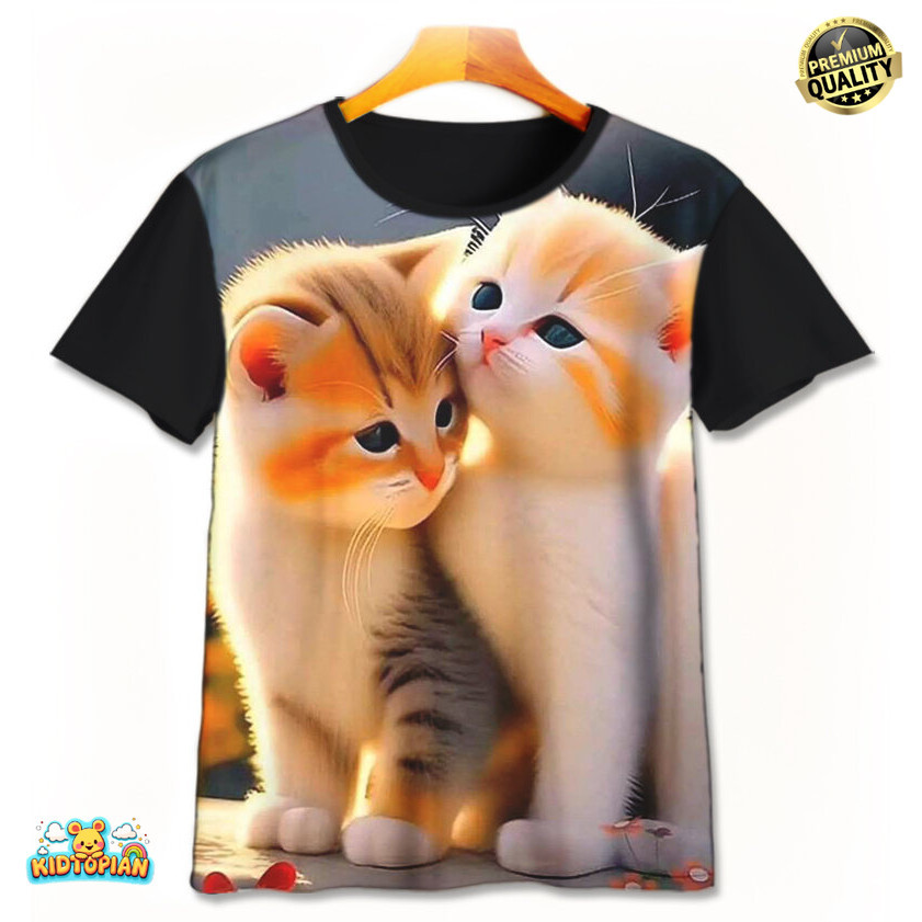 Baju Kaos Anak 3D Kartun Gambar Kucing Lucu - Cute Kitten v2 Pakaian Anak Laki-Laki Perempuan Usia 1