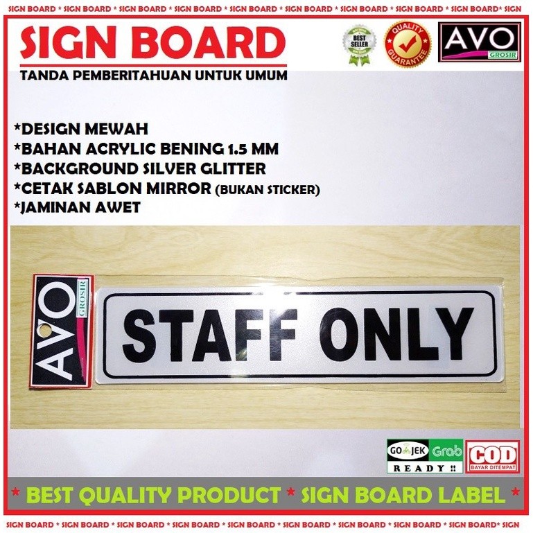 

sign label acrylic staff only pintu toko ruko usaha karyawan kantor