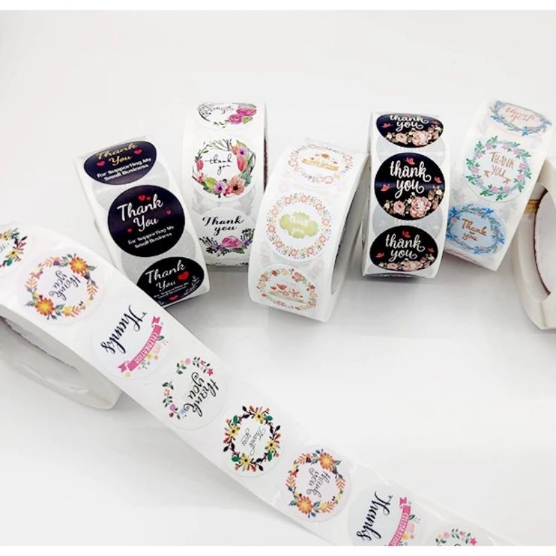 

[RANDOM] 1 Roll Sticker Terima Kasih (-+ 500 pcs)/Stiker Label Thankyou bulat/Sticker Ucapan terima kasih - ARM