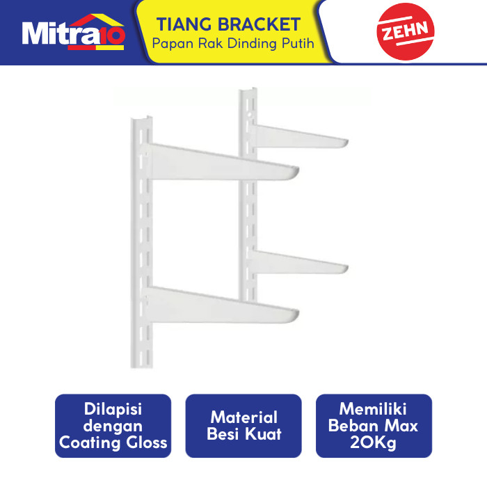 Zehn Tiang Bracket Papan Rak Dinding Putih (Set)