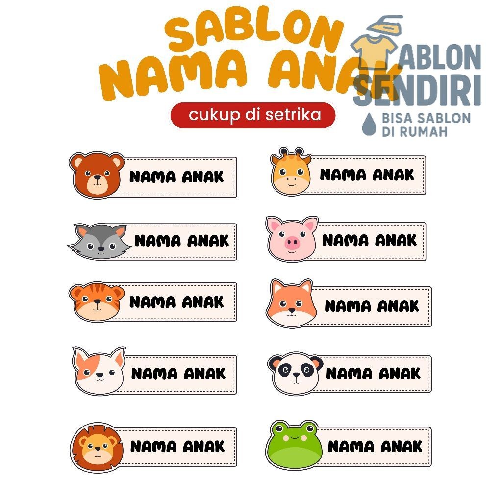 

Sablon Setrika Label Nama Anak Custom Tema Animal Cukup di Setrika