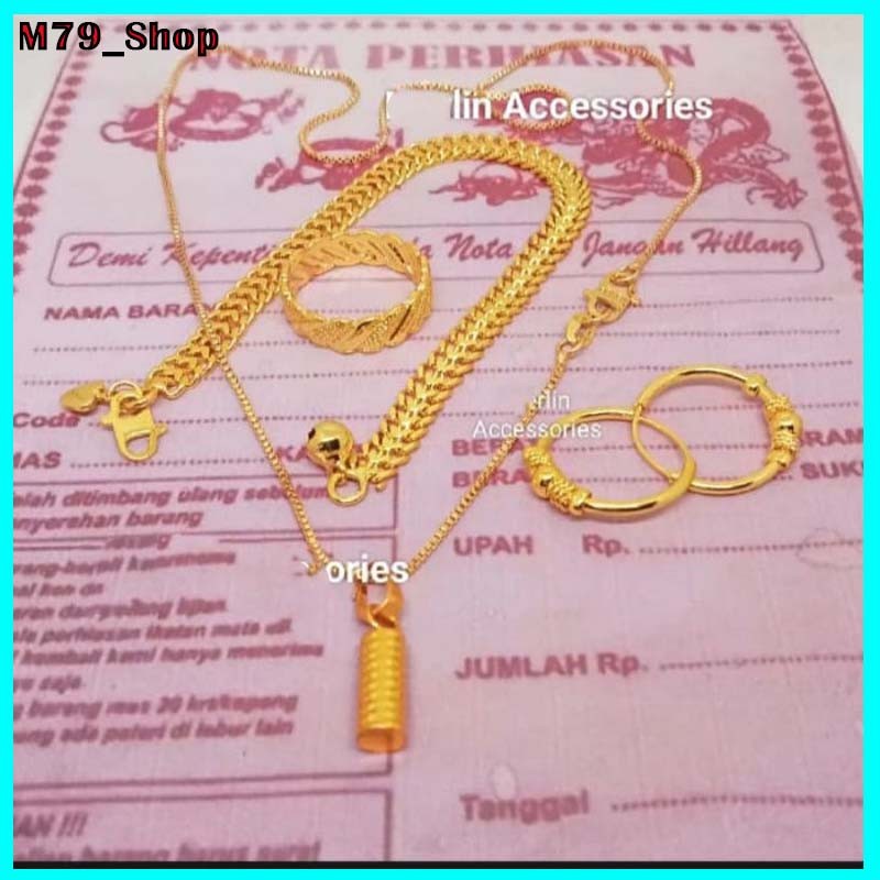 set perhiasan kalung dewasa emas asli 24k kadar 18,7 anti karat ada surat dapat dompet bisa COD