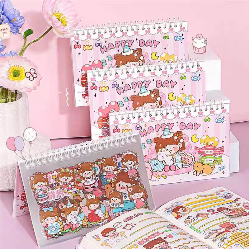 

Stiker Dekoratif Buku Harian Buatan Tangan Gadis Kartun Lembaran Lem DIY PET