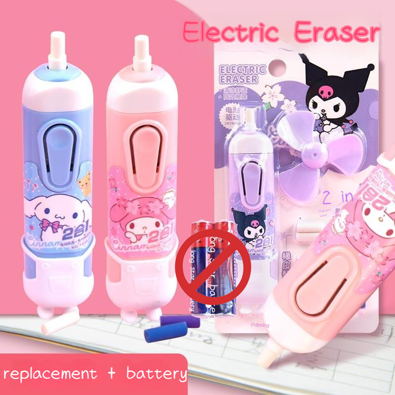 

Creative Sanrio Electric Eraser Fan Kawaii My Melody Kuromi Cinnamoroll Portable Summer Mini Fan Battery Powered Electric Eraser