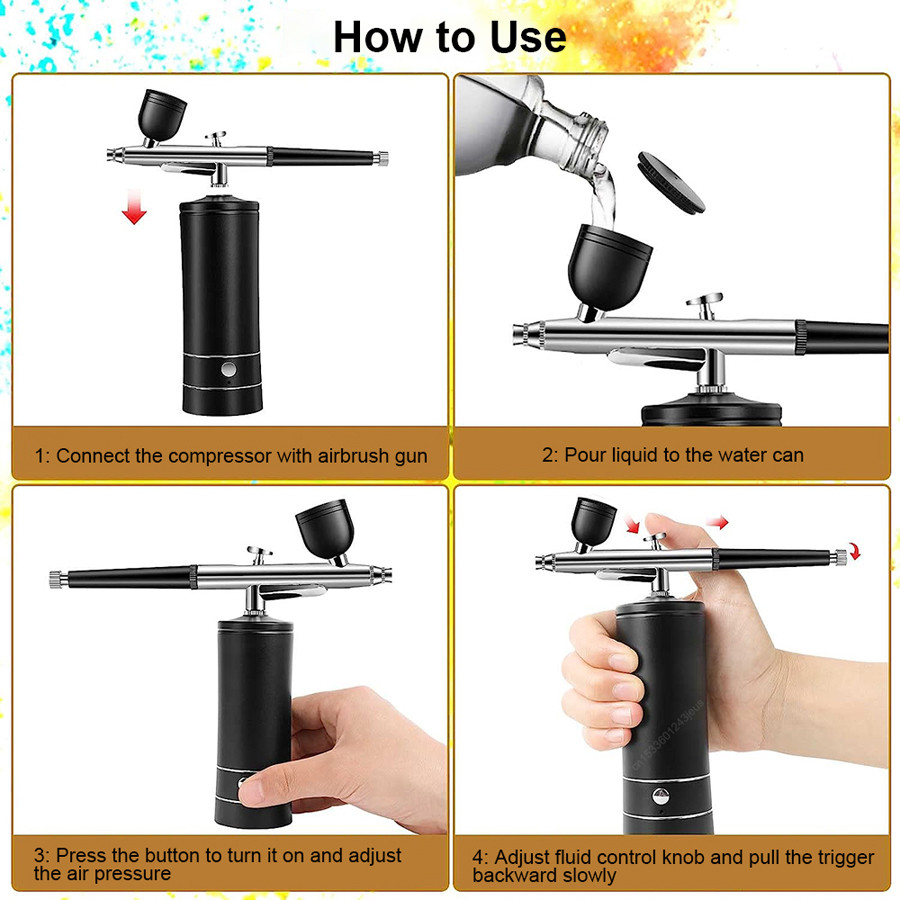 

Airbrush With Compressor Spray Gun For Painting Modeling Crafts Nail Art Wireless Portable Air Brush Painting