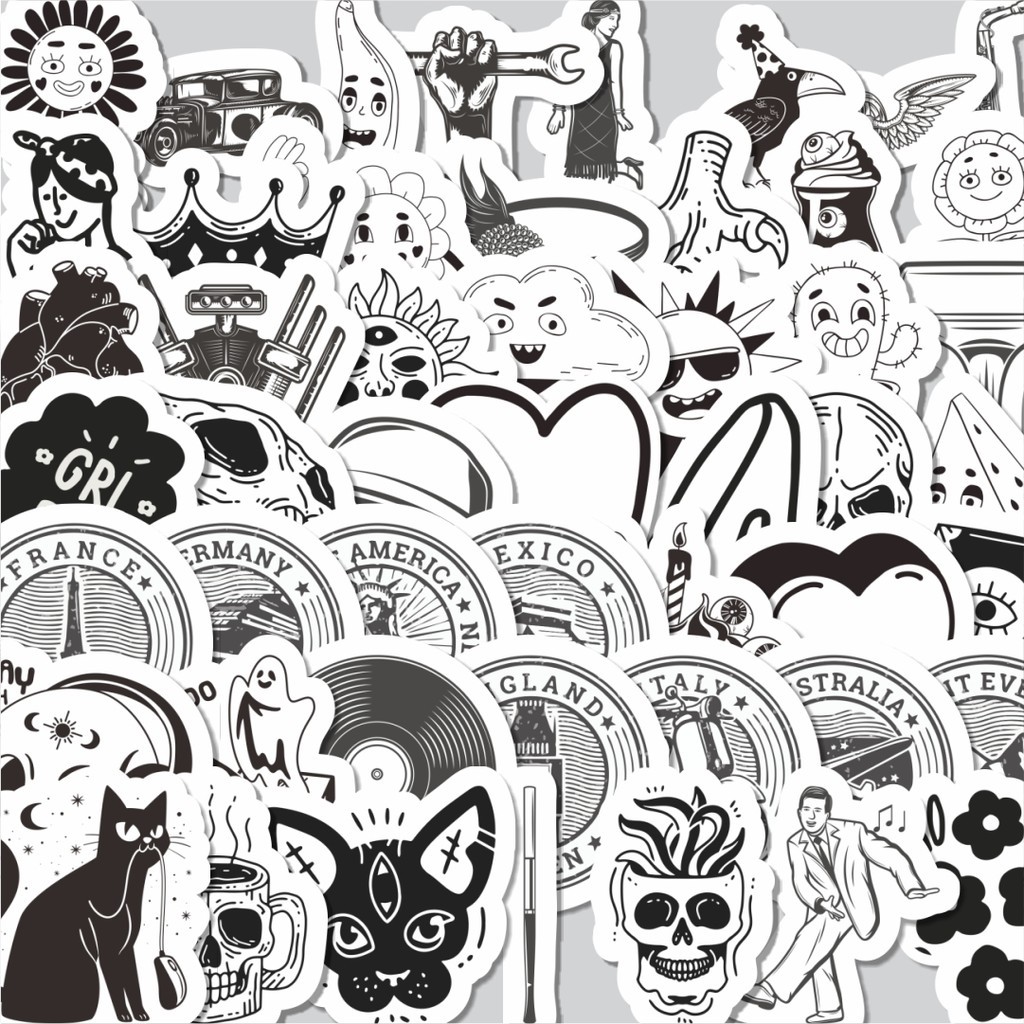 

Stiker Cutting Pack Sticker Hitam Putih Retro Sticker Isi 100Pcs Series Aesthetic Lucu Keren Untuk Koper Bahan Vynil