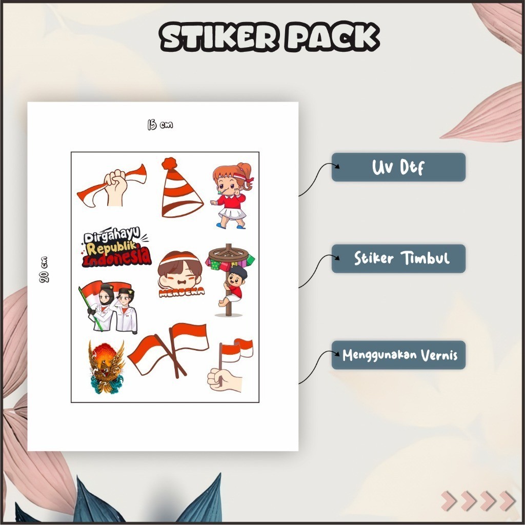 

Stiker Sticker Setiker Setikker Pack UV DTF Motif Serba Serbi 17 Agustus Merah Putih P81