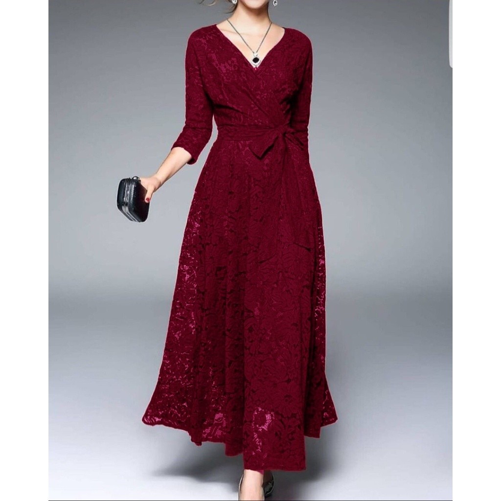 Promo Maxi Dress/ LONGDRESS BROKAT WANITA BIGSIZE / DRESS party NIKAHAN / gaun pesta kondangan /Dres