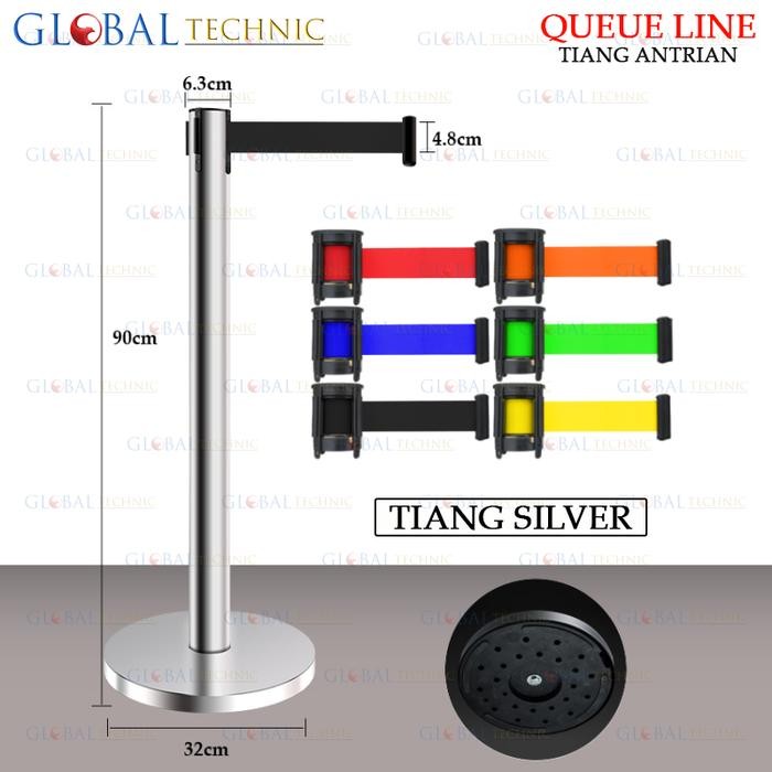 

Standing Barrier Queue Line / Tiang Antrian Stainless Pembatas Jalan - Tiang Silver, Pita Merah 2M