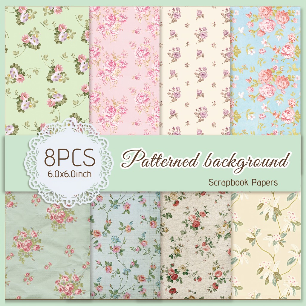 

8 Sheets Flower Background Scrapbook Paper Pad, Art Craft Pattern Paper For Scrapbooking, Card Making & DIY Project Junk Journal