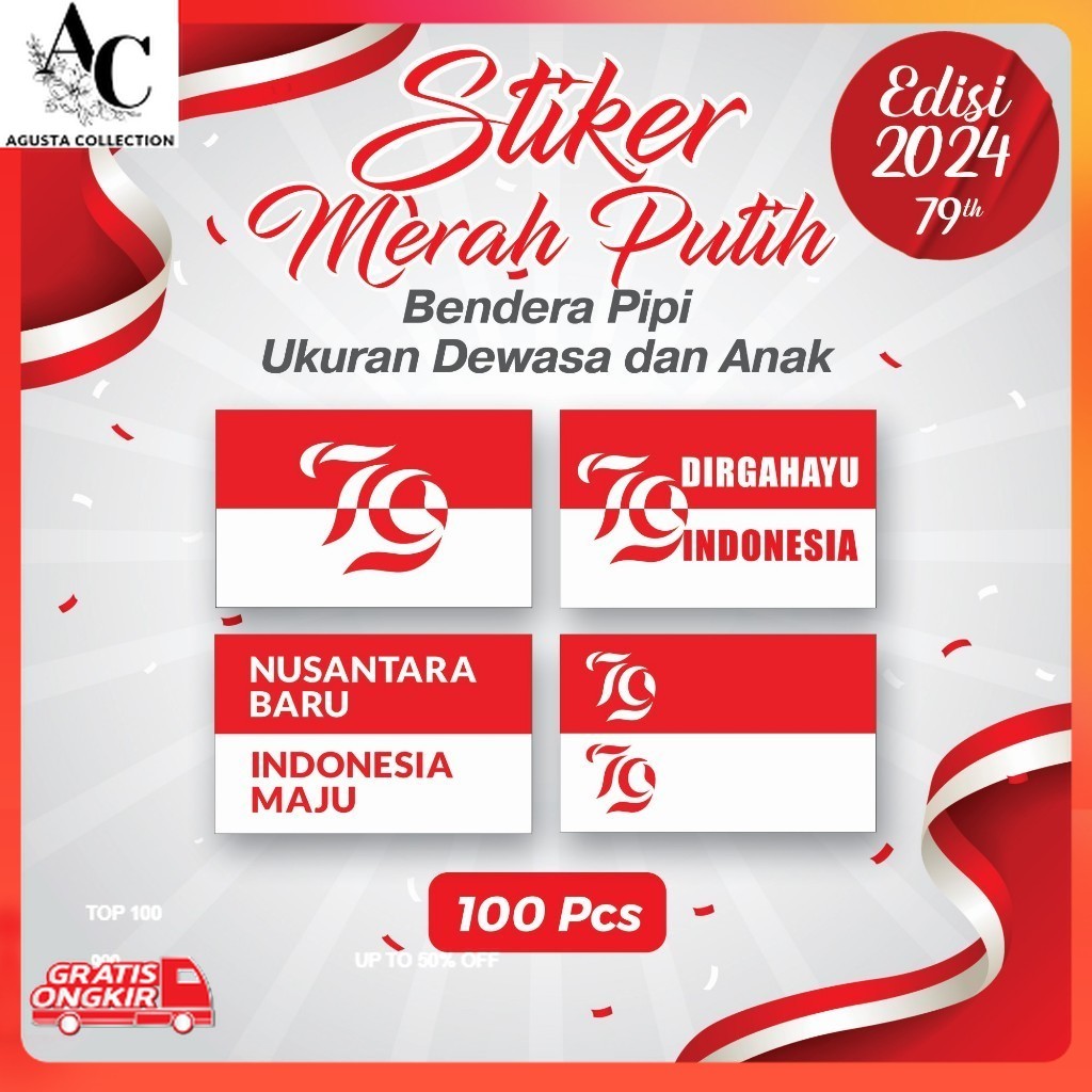 

Serba Agustus / Stiker Bendera Pipi Merah Putih 100 Pcs / Edisi Agustus 2024 / HUT RI 79