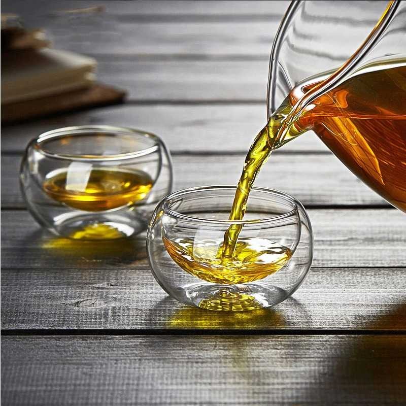 HTH Set Gelas Kopi Teh Double Wall 50ml - 6 Pcs / Gelas Kaca Borosilikat Estetik Mini