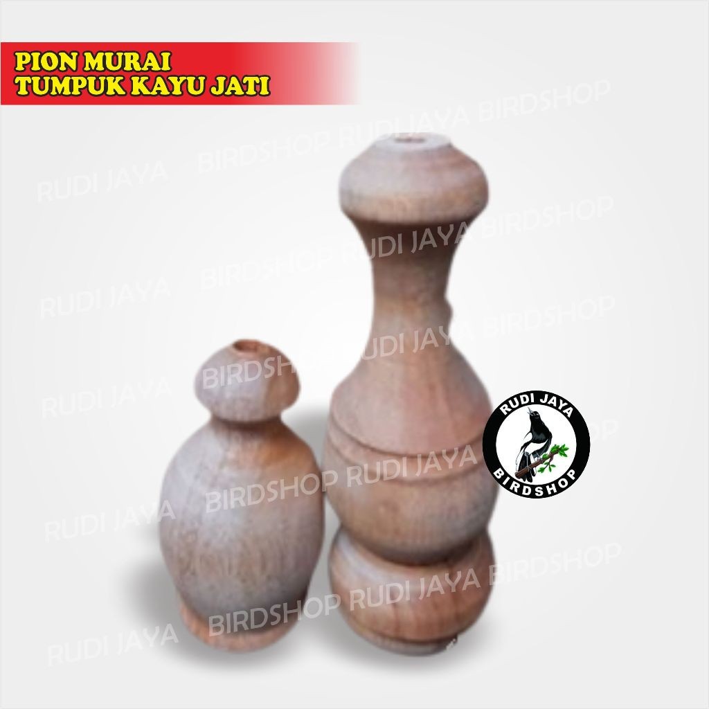 SEDIA PION MURAI TUMPUK KAYU JATI CAT DUCO PELITUR LUKIS MOTIF WARNA MAHKOTA SANGKAR BURUNG MURAI