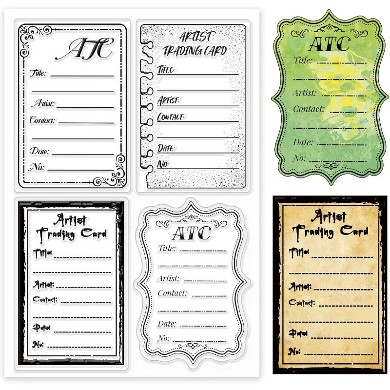 

1Sheet ATC Frames Silicone Clear Stamp Artist Trading Card Transparent Silicone Stamp Note Rubber Stamp for Scrapbook Journal