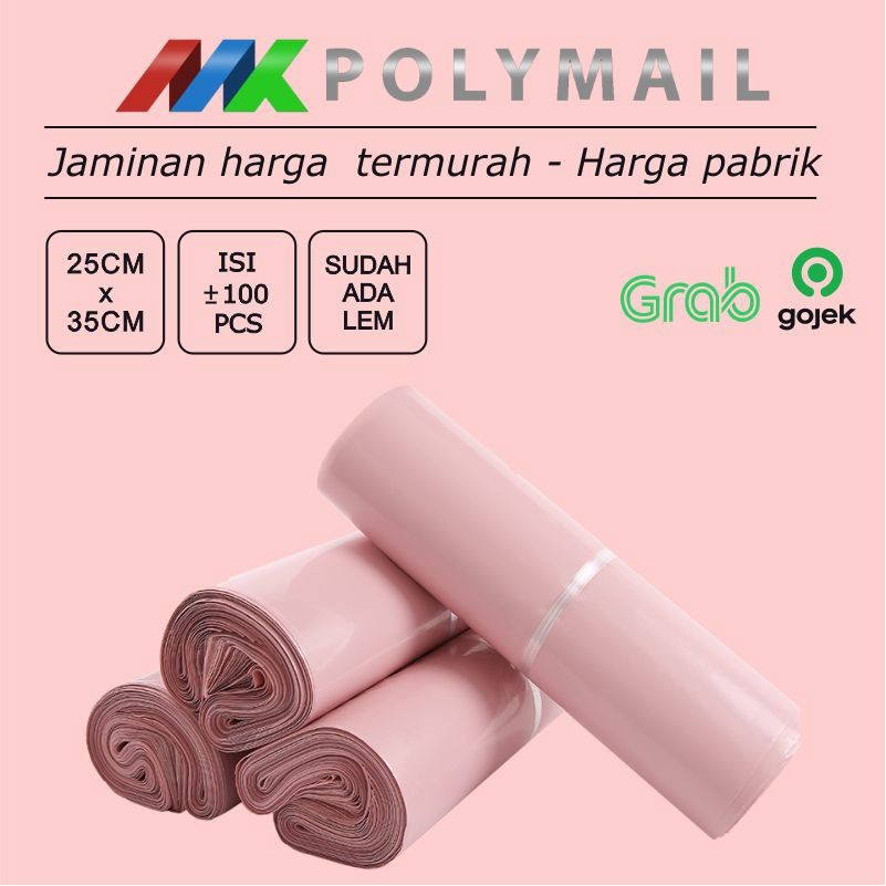 

POLYMAILER ±100PCS 25x35CM BABY PINK PREMIUM GLOSSY PLASTIK POLYMAILER PINK