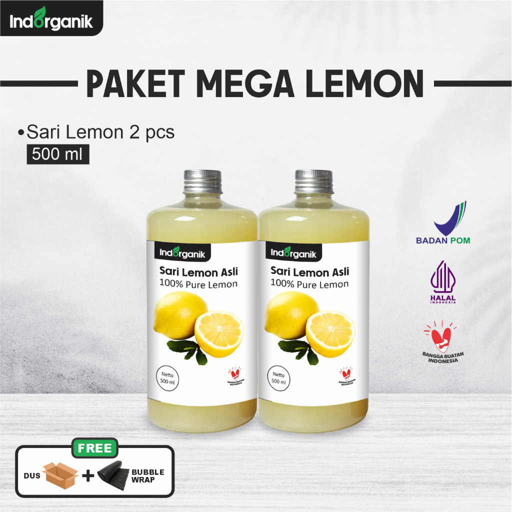 

INDORGANIK SARI LEMON 1 LITER - SARI LEMON ASLI UNTUK DIET DETOX - PAKET 2 X 500ML - HALAL DAN BPOM