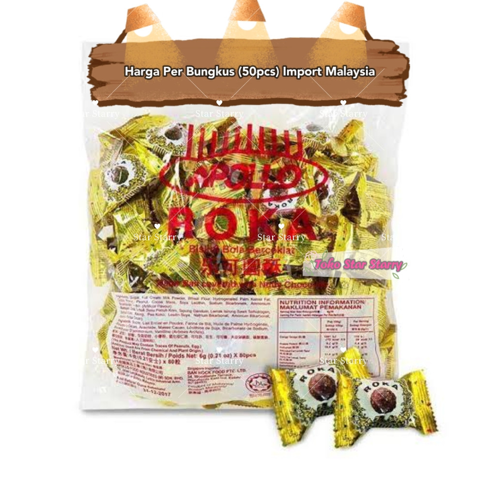 

[PER PACK] ROKA ROKA ISI 50/70 APOLLO ROKA APOLLO ASLI MALAY Snack Viral Halal MUI Coklat Roka Cokelat