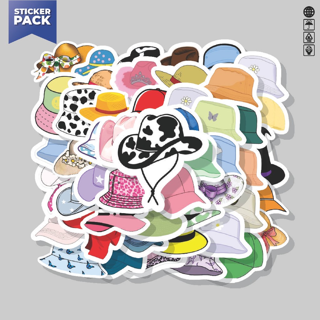 

[100PCS]Stiker Pack Stiker Colorfull Hat [Topi Berwarna-warni] Aesthetic Vinyl Anti Air Dekorasi Sticker Laptop Buku Journal Koper Helm Casing HP Gitar Helm Skateboard