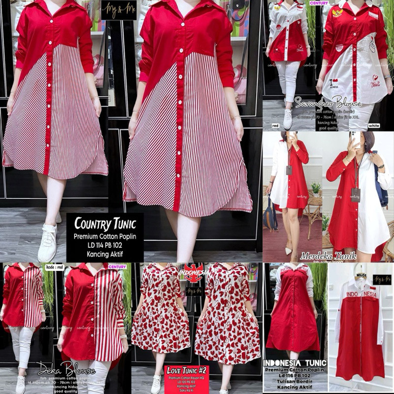 Baju Jalan Sehat Kekinian Murah Modern / SPESIAL KEMERDEKAAN | BAJU BLOUSE KEMEJA TUNIK WANITA MERAH