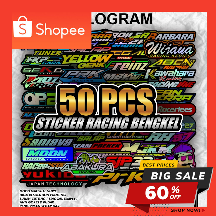 Isi 50 Lembar Sticker Racing Hologram Sticker Pack Sticker Sponsor Racing Sticker Motor Sticker Keci