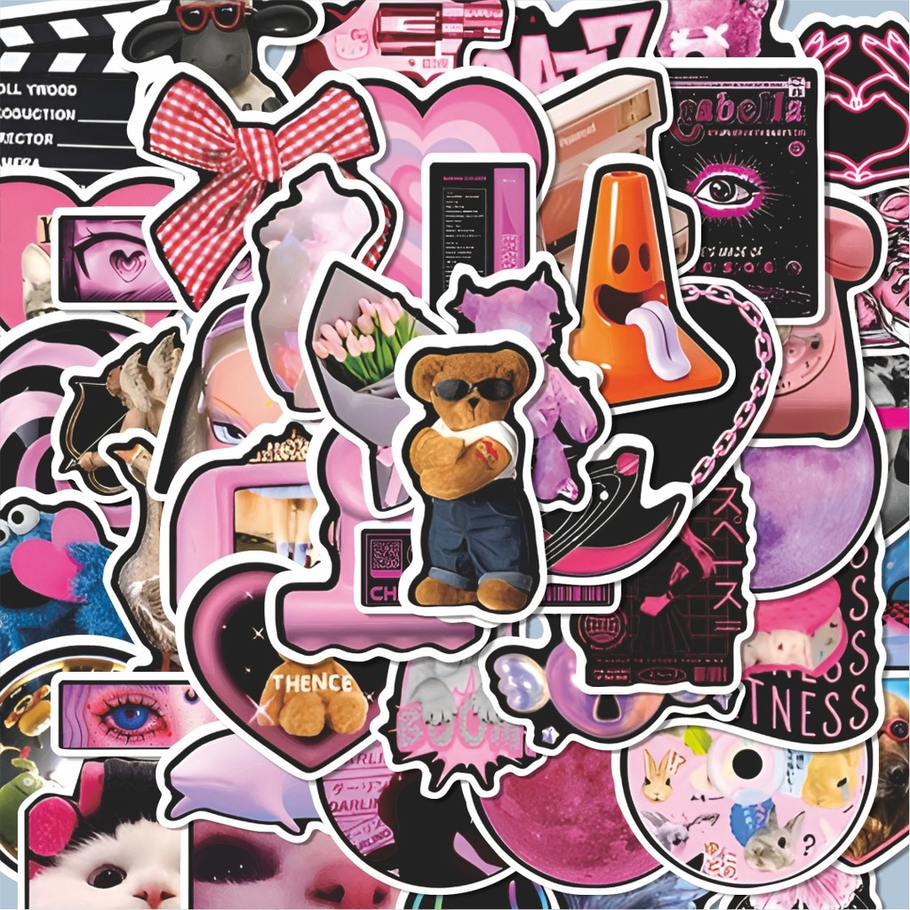 

100PCS Lucu Stiker Euramerican Hitam dan Pink Graffiti Stiker Aesthetic Stiker Anti Air Stikers Berperekat Waterproof sticker decal buat Motor Helm Buku Journal Koper Casing HP Laptop Botol Minum Hadiah anak