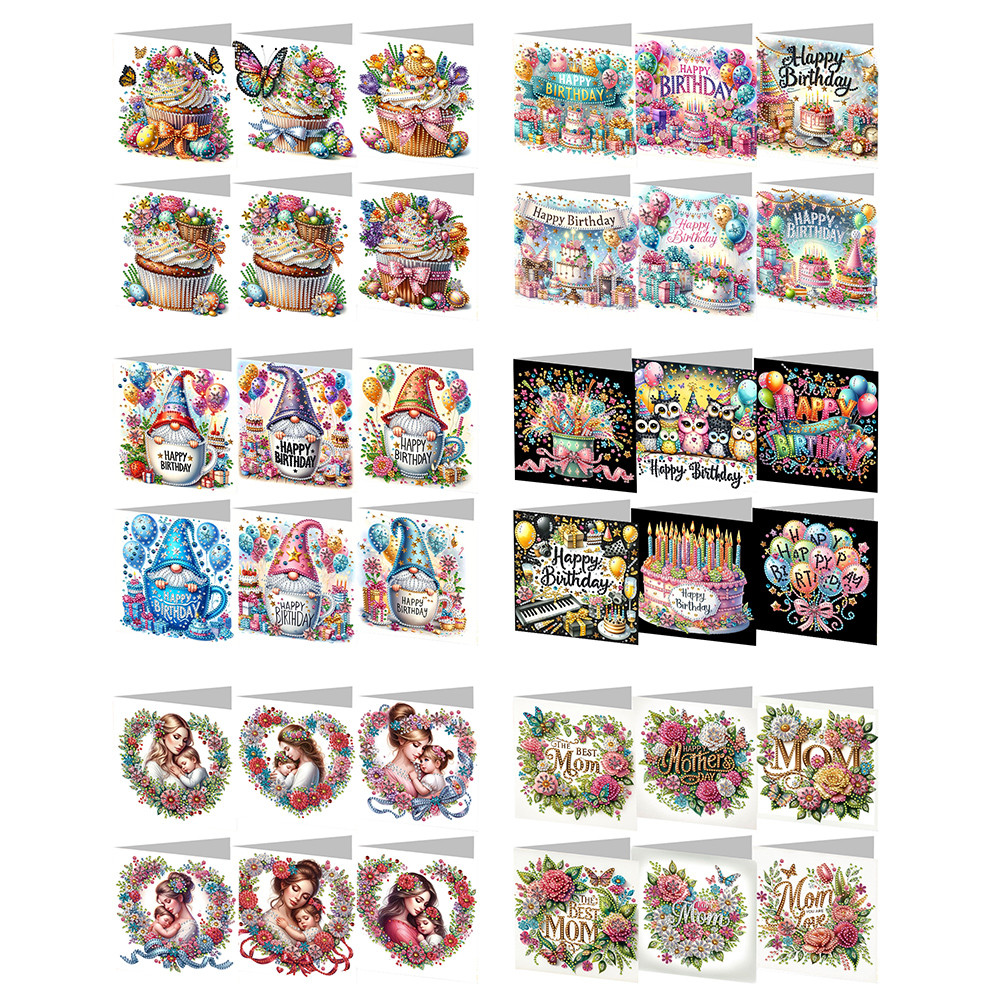 

6PCS DIY Rhinestone Diamond Art Mosaic Postcards Diamond Art Handmade Cards Creative Birthday & Thanksgiving Card Kit