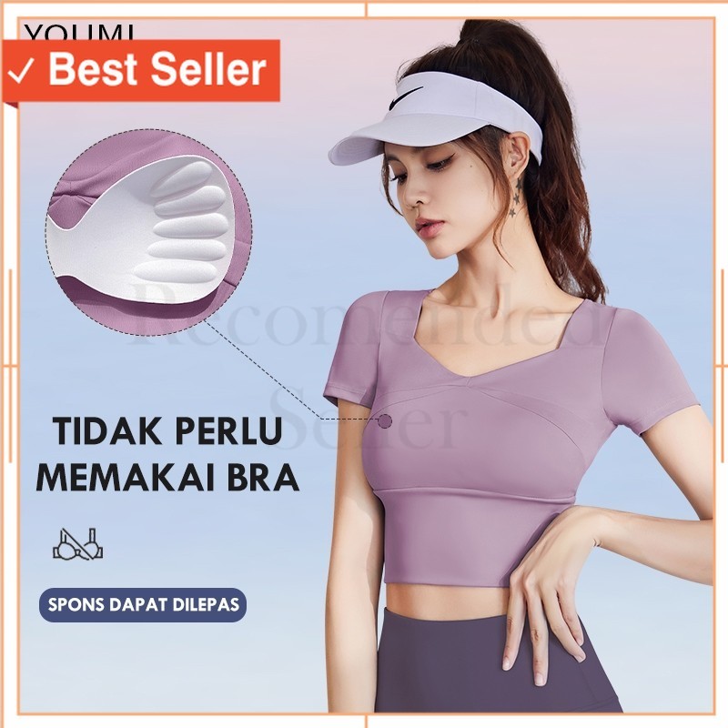 PAKAIAN OLAHRAGA KEREN KETAT MURAH / YOUMI Kaos Olaraga Wanita Yoga Gym Pilates Outfit Atasan Lengan