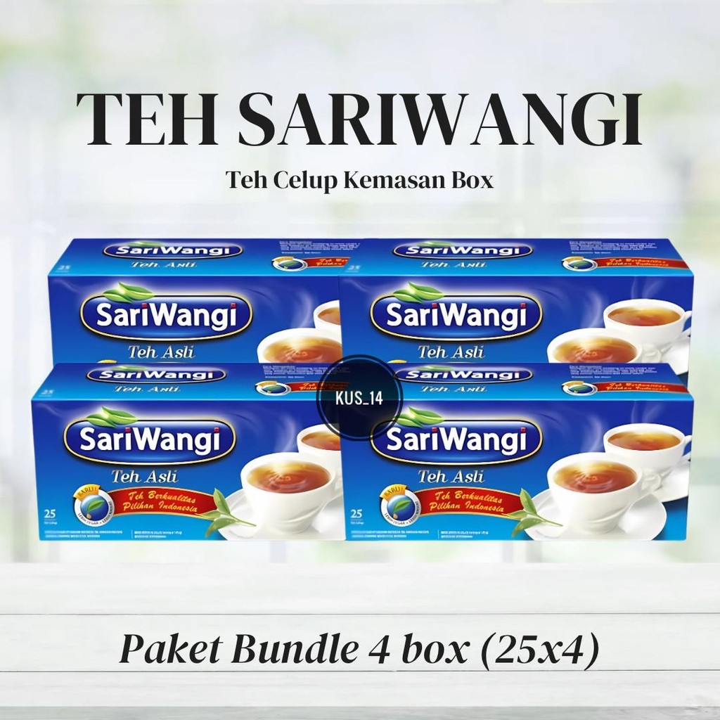 

Paket 4 kotak TEH SARIWANGI KOTAK isi 25 kantong Teh Celup/ Teh Pilihan