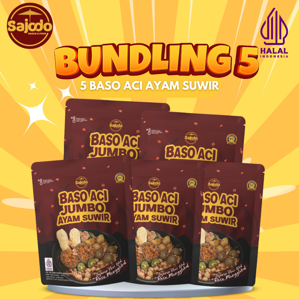

[Bundling 5 Bungkus] BASO ACI JUMBO AYAM SUWIR CHILI OIL - Sajodo Snack & Food