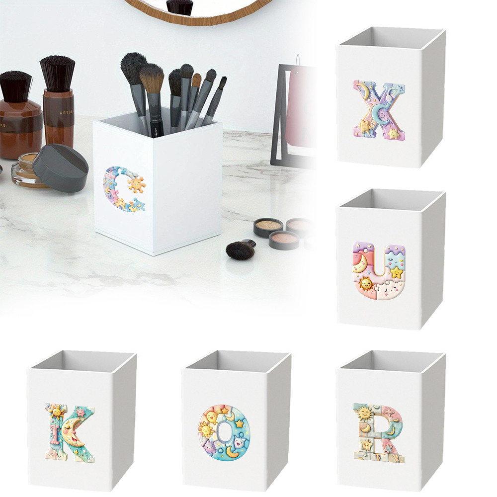 

Practical Acrylic Pen Holde Multifunctional Desktop Pen Holder Simple And Fashionable Saw Puzzle Initial Name 26 Letters Pattern