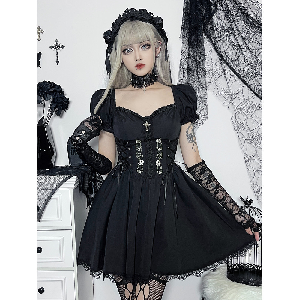 AltGoth Vintage Gothic Princess Dress Women Dark Harajuku Lace Up  Corset Dress Streetwear Partywear