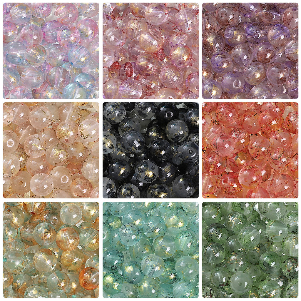

8/10mm Ice Crystal Watercolor Marbled Glass Beads with Gold Foil | 1mm Hole (50pc/Pack) for DIY Bracelet Necklace Jewelry Making