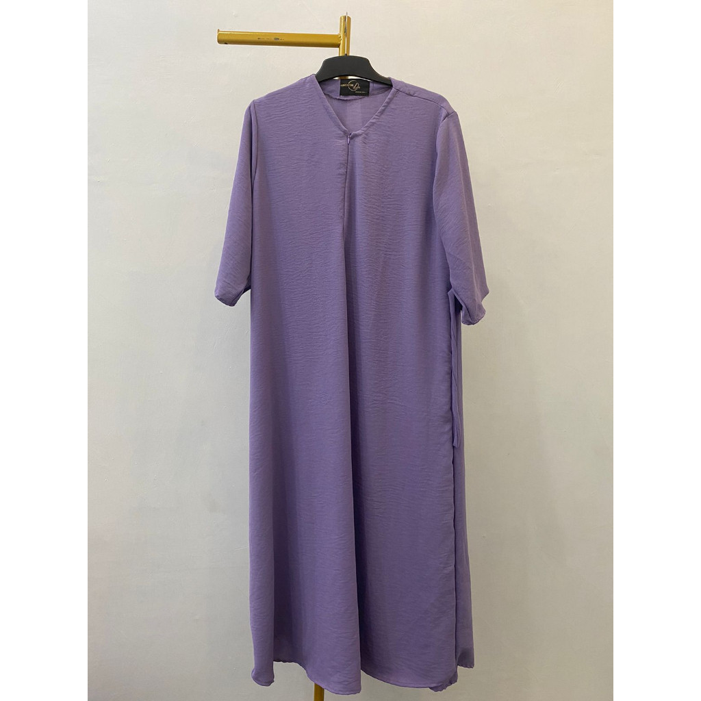 Dress Gamis Daster Tunik Crinkle Airflow Polos Busui Lengan 3/4 Baju Gamis Panjang Santai Harian Rum