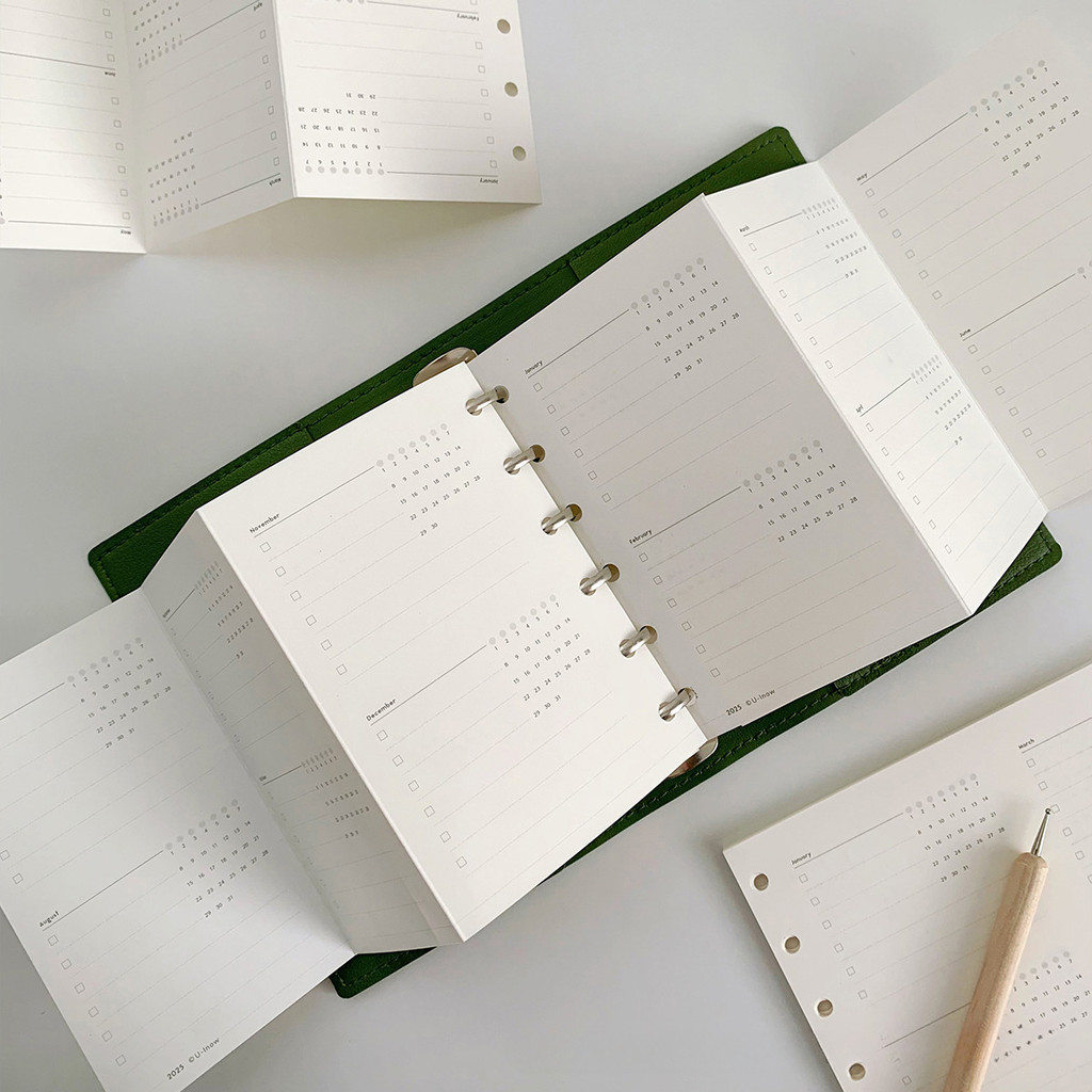 

A6A7M5 20 SheetsThree Fold 2025 Calendar Folding Inner Pages Loose leaf Notebook Bookbook Planning Plan Diary Notebook